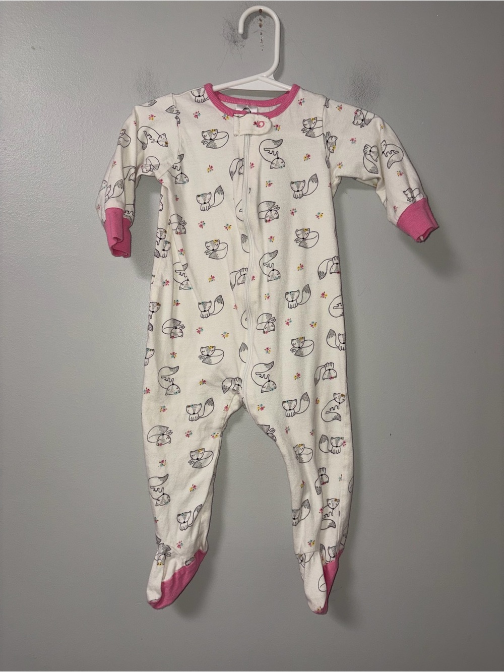 Gerber Cream & Pink Fox Print Zip Footie Sleepers Girls 6-9M